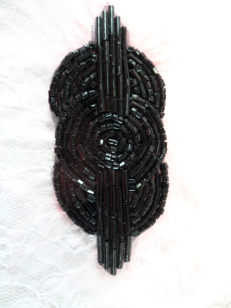 FS174  Small Black Triple Circle Beaded Applique 3.25\