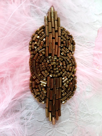FS174  Small Bronze Triple Circle Beaded Applique 3.25\