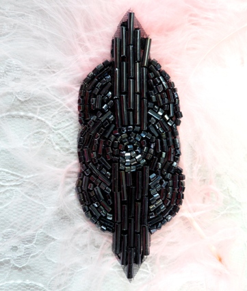 FS174  Small Gunmetal Triple Circle Beaded Applique 3.25\