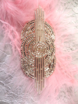 FS174  Small Silver Triple Circle Beaded Applique 3.25\