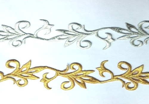 GB109 Embroidered Trim Silver Scroll Metallic Iron On 1.5