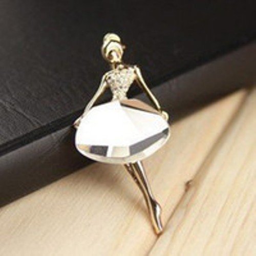 GB67 Ballerina Brooch Crystal Rhinestone Pin Gold 1.75