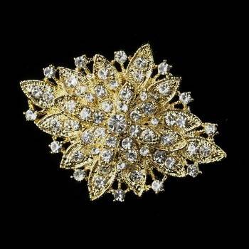 GB80 Gold Crystal Bridal Rhinestone Brooch Pin Vintage Glass 2.5\