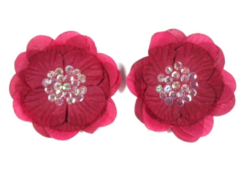Brooch L200 Set of ( 2 ) Burgundy Flower (Pin) Appliques 3.5