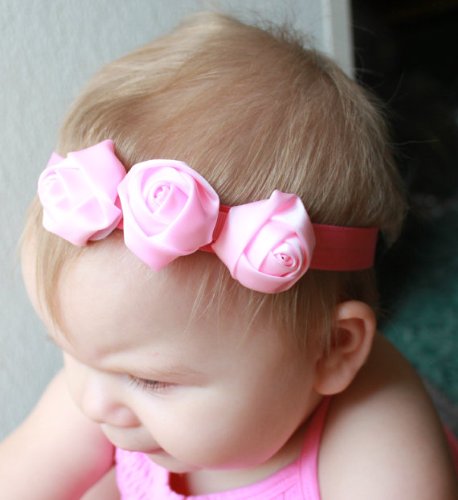 GB14 Triple Rose Silk Baby Headband Hair Bow