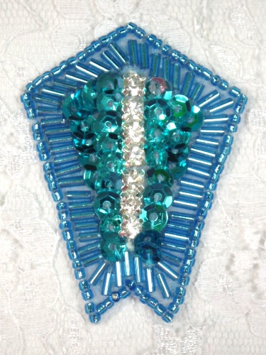0482 Turquoise Rhinestone 2.25\ Sequin Beaded Applique