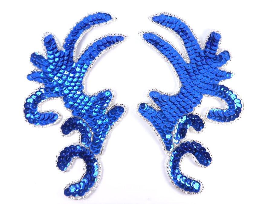 Blue Silver Claw Mirror Pair  6.75 Sequin Beaded Appliques K8101X