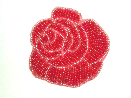 K8740  Red  Rose  Beaded Applique  3