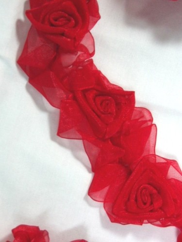L28  Red Organza Floral Sewing Trim 2.5