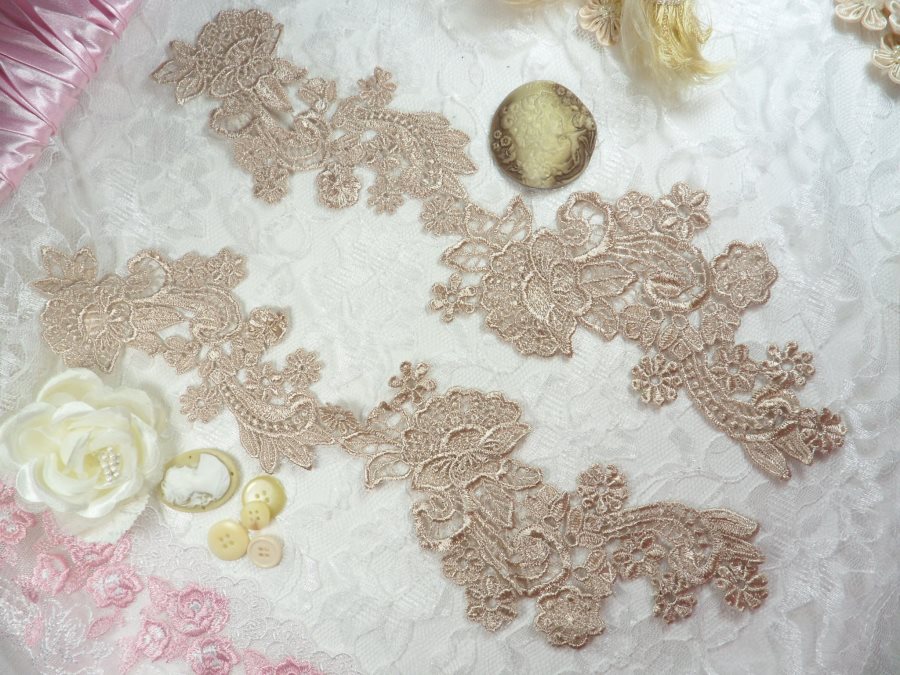 Embroidered Lace Appliques Champagne Floral Venice Lace Mirror Pair 14 (DH81X)