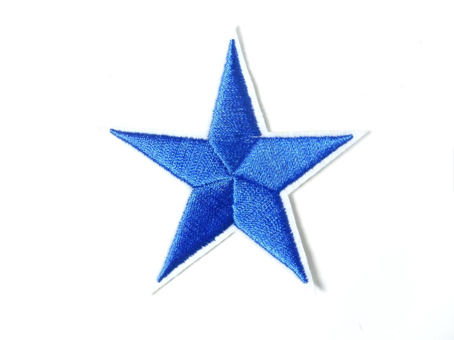 Star Embroidered Applique Blue With White Edge Iron On Patch 3 GB710