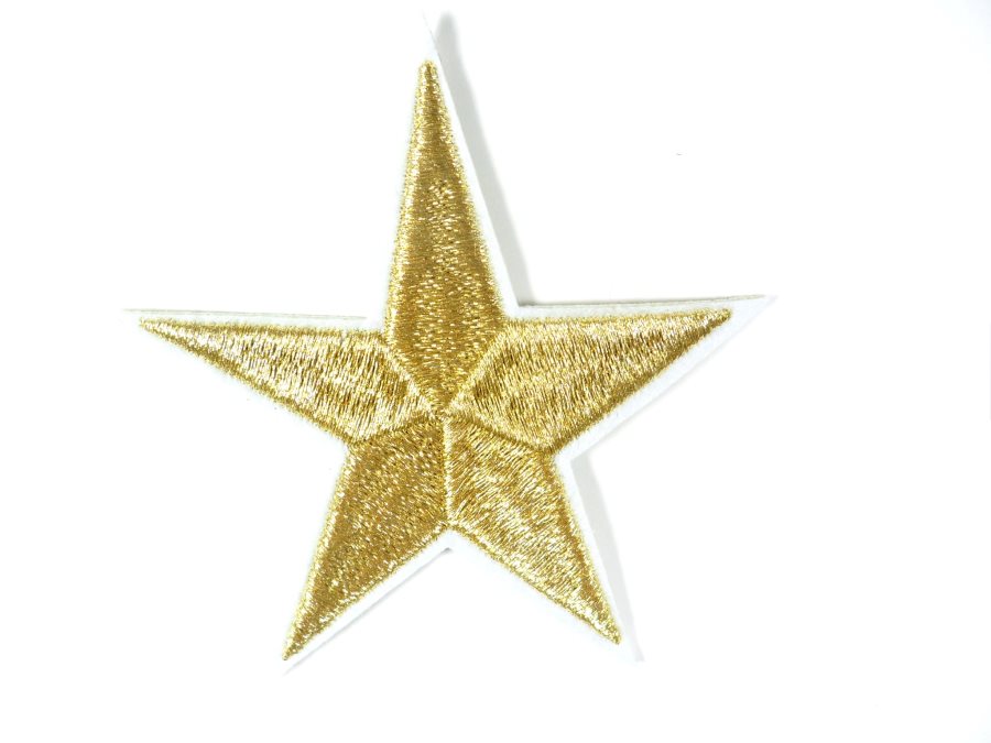 Star Embroidered Applique Metallic Gold With White Edge Iron On Patch 3 GB710