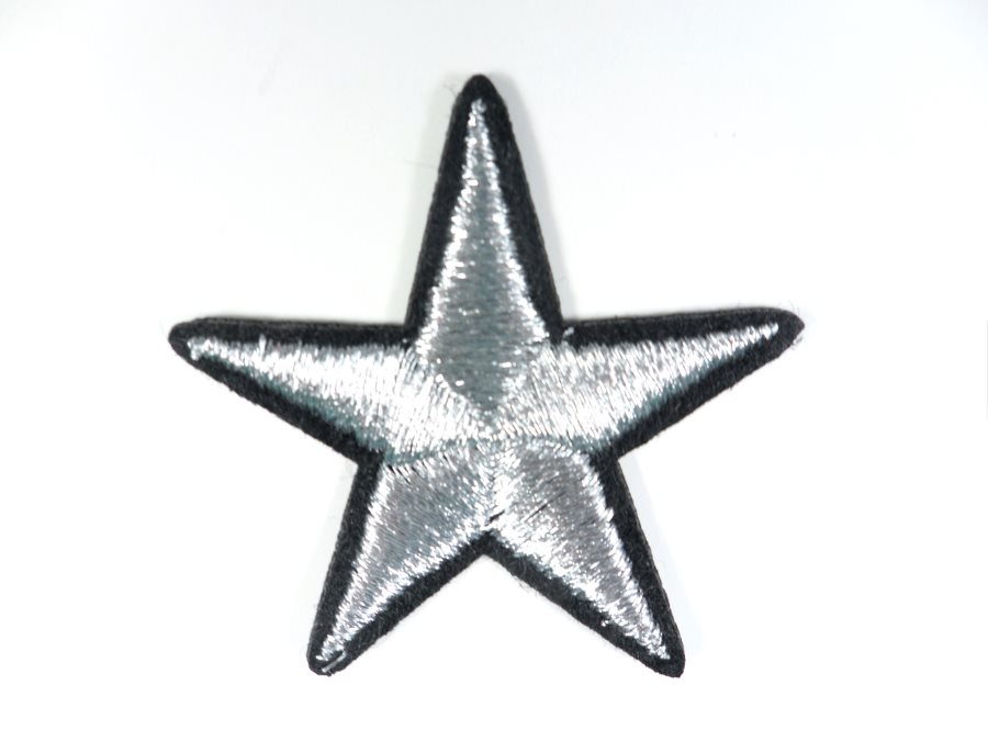 Star Embroidered Applique Metallic Silver With Black Edge Iron On Patch 1.75 GB712