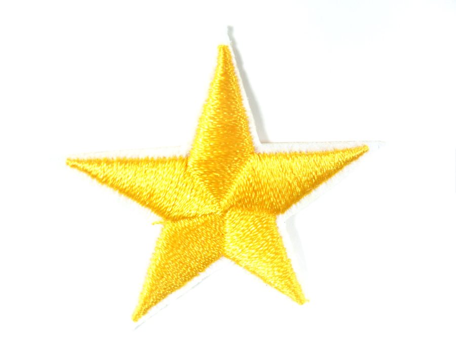 Star Embroidered Applique Yellow Gold With White Edge Iron On Patch 1.5 GB711