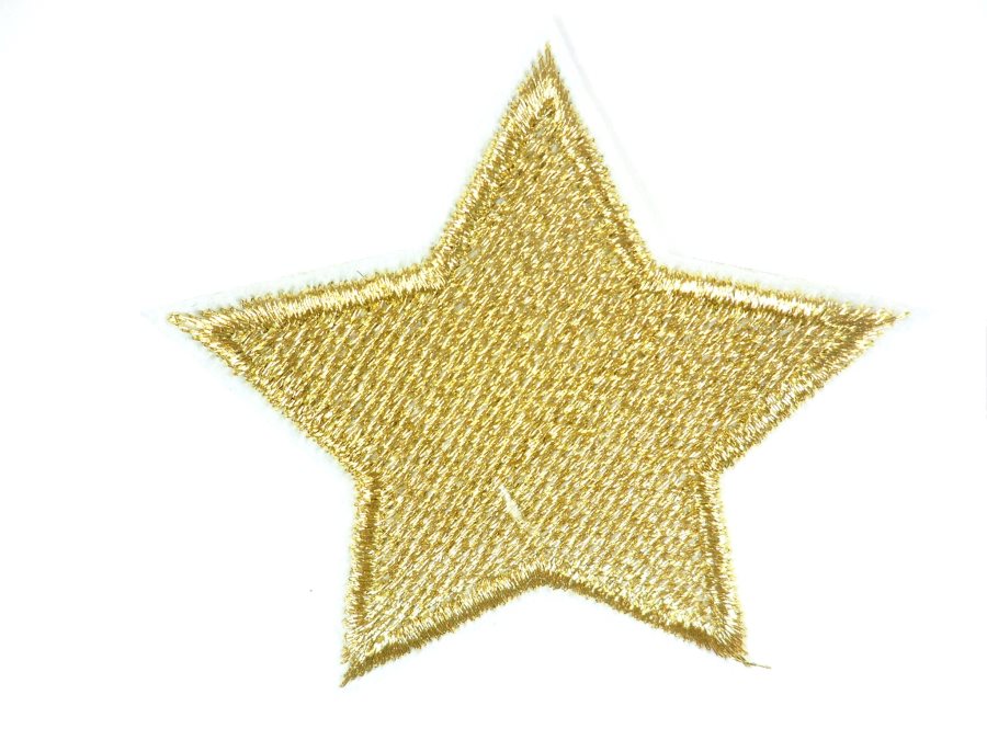 Star Embroidered Applique Metallic Gold With White Edge Iron On Patch 2 GB714