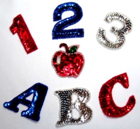 LC324  Pre-school (123 & ABC ) Apple Sequin Beaded Appliques