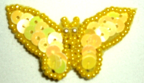 LC330 Yellow Butterfly Sequin Beaded Applique 1.75
