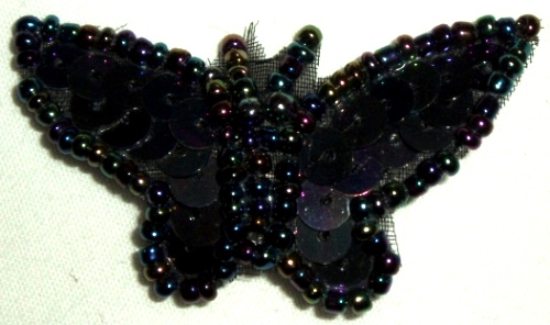 LC338  Black AB Butterfly Sequin Beaded Applique 1.75