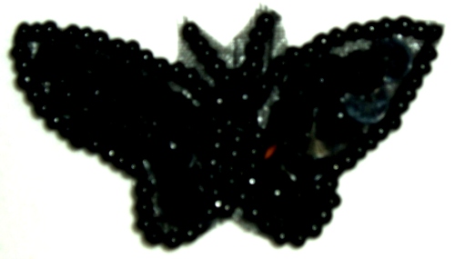 LC339  Black Butterfly Sequin Beaded Applique 1.75