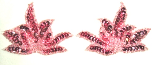 LC351 Mauve Leaf Mirror Pair Sequin Beaded Appliques 3.25
