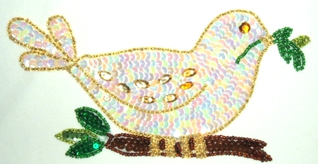 LC412  Dove Sequin Beaded Applique