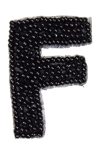 K1  Black Beaded Letter ( F ) Applique  1.75\