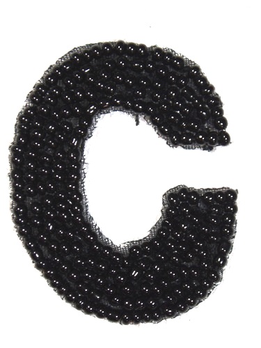 K1  Black Beaded Letter ( C ) Applique  1.75\