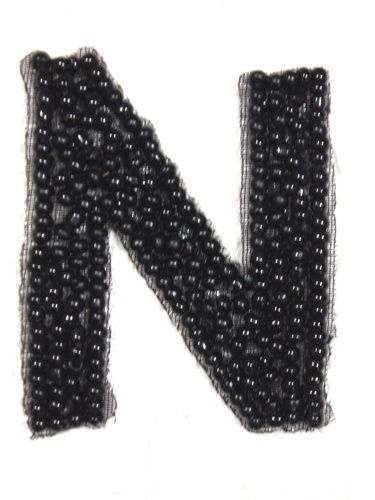 K1  Black Beaded Letter ( N ) Applique  1.75\