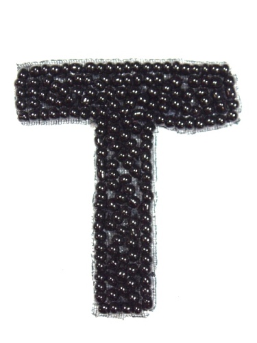 K1  Black Beaded Letter ( T ) Applique  1.75\