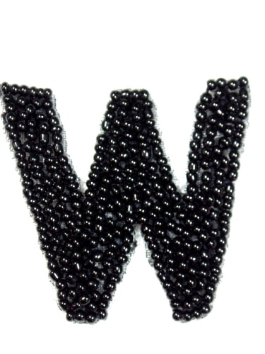 K1  Black Beaded Letter ( W ) Applique  1.75\