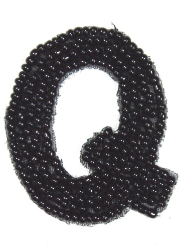 K1  Black Beaded Letter ( Q ) Applique  1.75\