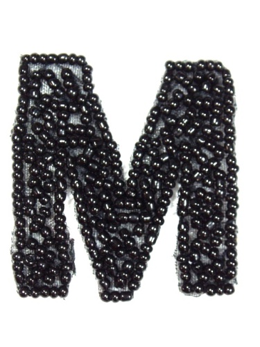 K1  Black Beaded Letter ( M ) Applique  1.75\