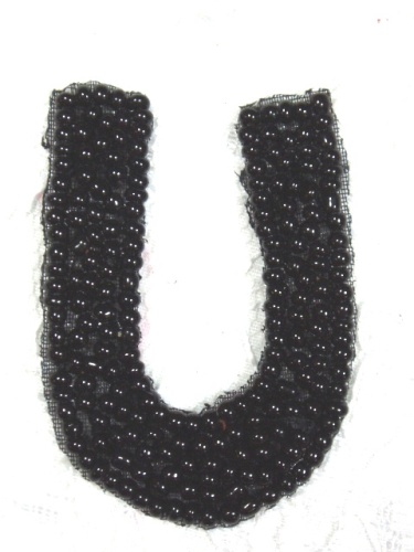 K1  Black Beaded Letter ( U ) Applique  1.75\