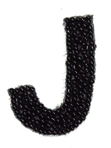 K1  Black Beaded Letter ( J ) Applique  1.75\