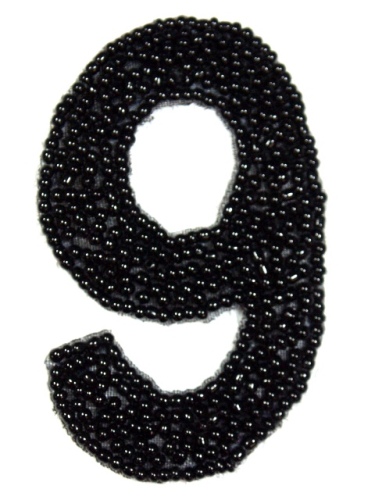 K4  Black Beaded Number ( 9 ) Applique  2.5\
