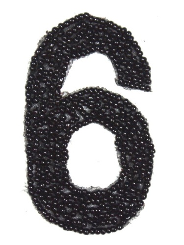 K4  Black Beaded Number ( 6 ) Applique  2.5\