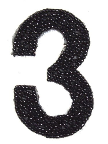 K4  Black Beaded Number ( 3 ) Applique  2.5\