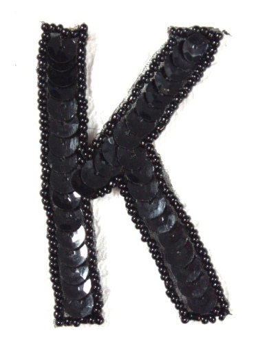 K2  Black Sequin Letter ( K ) Applique  2.75\
