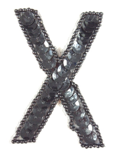 K2  Black Sequin Letter ( X ) Applique  2.75\