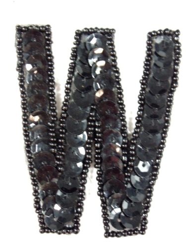 K2  Black Sequin Letter ( W ) Applique  2.75\