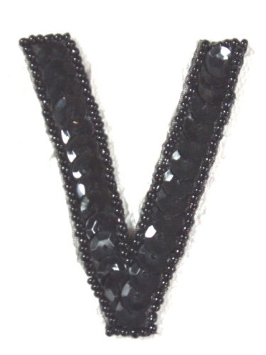 K2  Black Sequin Letter ( V ) Applique  2.75\
