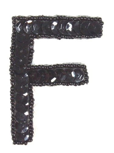 K2  Black Sequin Letter ( F ) Applique  2.75\