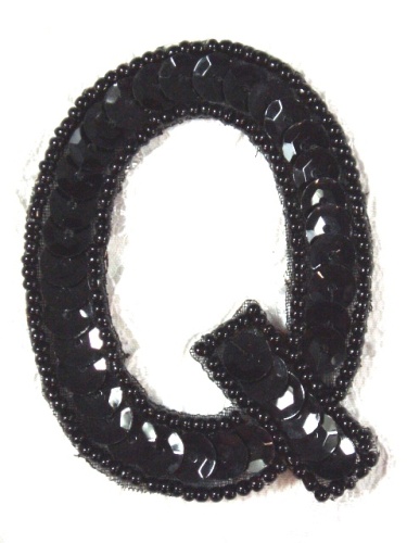 K2  Black Sequin Letter ( Q ) Applique  2.75\