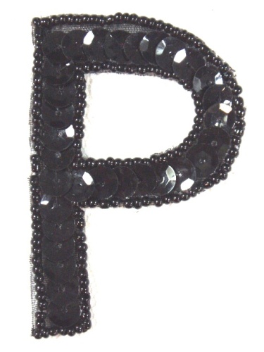 K2  Black Sequin Letter ( P ) Applique  2.75\