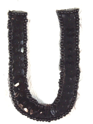 K2  Black Sequin Letter ( U ) Applique  2.75\