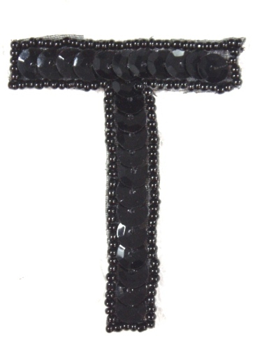 K2  Black Sequin Letter ( T ) Applique  2.75\