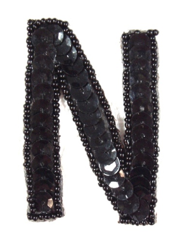 K2  Black Sequin Letter ( N ) Applique  2.75\