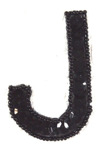K2  Black Sequin Letter ( J ) Applique  2.75\