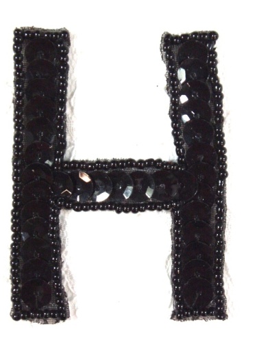 K2  Black Sequin Letter ( H ) Applique  2.75\