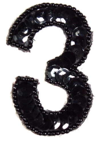 K3  Black Sequin Number ( 3 ) Applique  2.5\